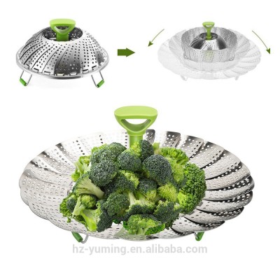 stainless steel fruit basket vegetable food stackable foldable steamer